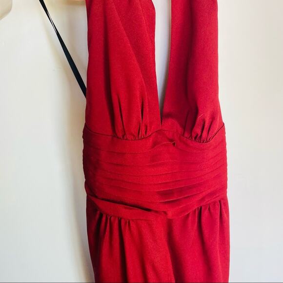 BEBE Cropped Plunge VNeck Red Halter Tank Top Pleated Waist Ankle Jumpsuit XS - Picture 3 of 9
